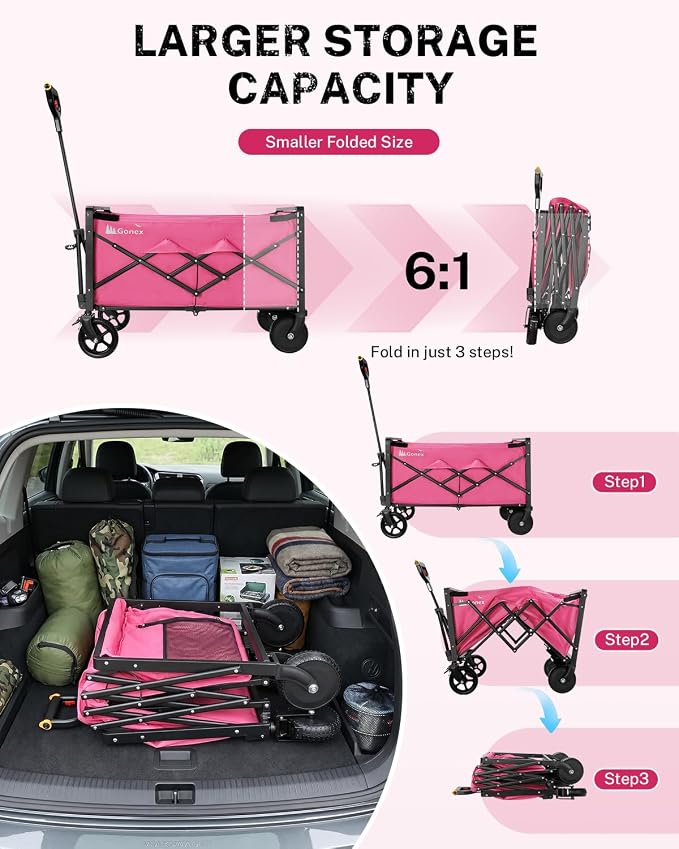 Gonex Electric Wagon Cart with Smart Handlebar 360lbs Heavy Duty Motorized Utility Wagon for Camping Gardening 200L Collapsible Foldable Grocery Cart with Silent Hub Motor Magnetic Brake Pink