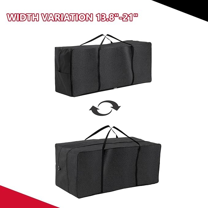 Turtle Life Cushion Storage Bag, Outdoor Patio Heavy Duty Upgrade Adjustable Storage Bag with Zipper and Handle, Black, Width Could Enlarged 8inch
