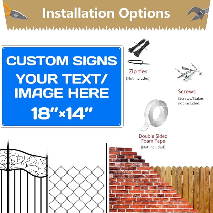 Custom Signs Outdoor and Indoor,Aluminum Weatherproof Metal Sign Multiple Sizes Customize Personalized Text And picture Here,custom door sign/garden sign/hazard sign(18 * 14inch,Blue)
