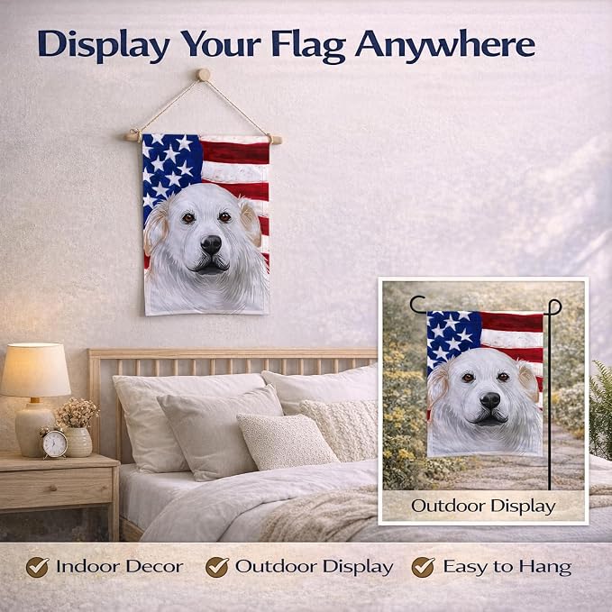Caroline's Treasures CK6599GF Kuvasz American Flag Garden Flag Mailbox Flag Decorative Yard Flag Banner Outside Patio Artwork Yard Flower Beds, Garden Size, Multicolor