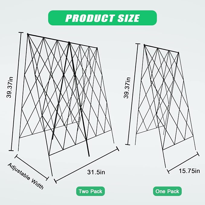 DoCred Cucumber Trellis, 2 Pack Metal Foldable A Frame Garden Trellis for Raised Bed Climbing Plants, Vegetables, Includes Plant Support Clips, Twist Ties, Plastic Ties, A Frame Trellis, Black
