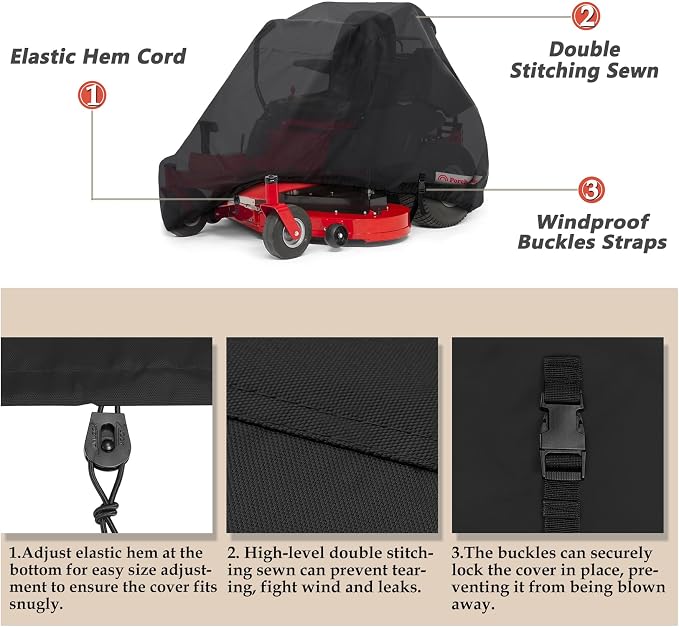 Porch Shield Zero Turn Mower Cover - Waterproof Heavy Duty Riding Lawn Tractor Cover (Up to 54 inches Decks, Black)