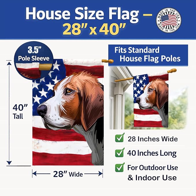 Caroline's Treasures CK6523CHF Finnish hound Dog American Flag House Flag Large Porch Sleeve Pole Decorative Outside Yard Banner Artwork Wall Hanging, Polyester, House Size, Multicolor