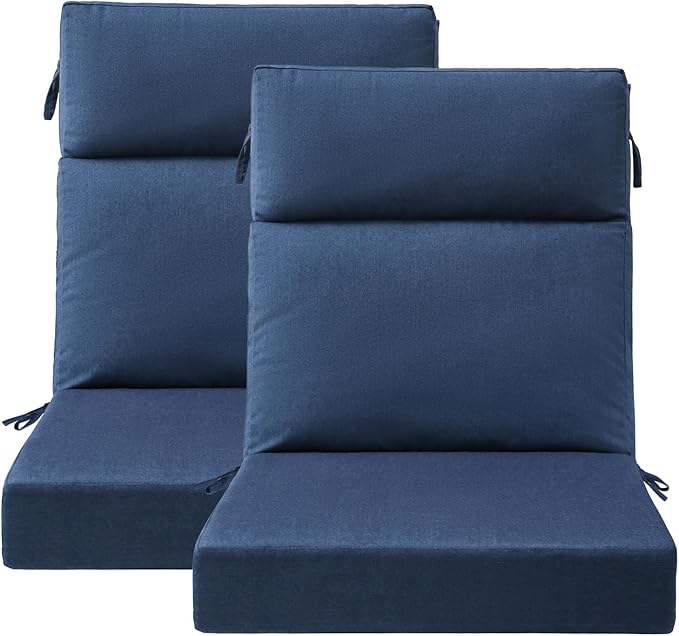 Unimatta Sunbrella Outdoor Separate High Back Cushion Seat Pads, 2-Pack 44 x 21 Inch Water-Repellent & Fade-Resistant Patio Furniture Cushions with Ties for Adirondack, Rocking Chairs, Specrtum indigo