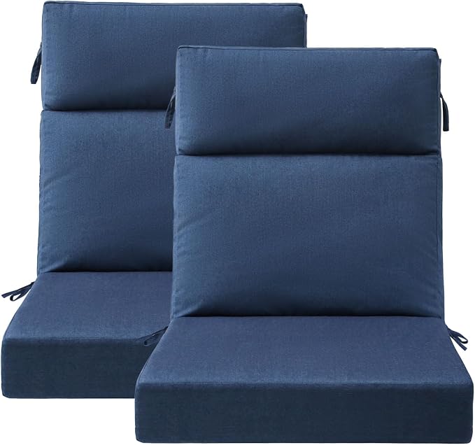 Unimatta Sunbrella Outdoor High Back Chair Cushion Seat Pads, 44 x 21 Inch Water-Repellent & Fade-Resistant Patio Furniture Cushions with Ties for Adirondack, Rocking Chairs, Specrtum Indigo
