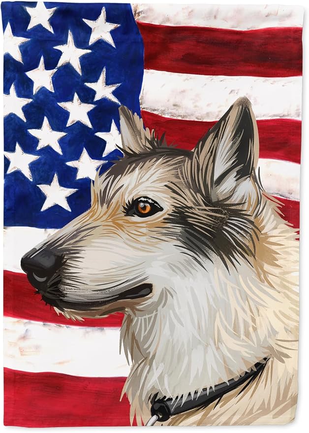 Caroline's Treasures CK6682GF Saarloos Wolfdog Dog American Flag Garden Flag Mailbox Flag Decorative Yard Flag Banner Outside Patio Artwork Yard Flower Beds, Garden Size, Multicolor