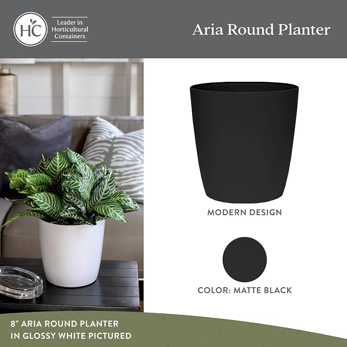 The HC Companies Aria Round Self-Watering Pot - Lightweight Plastic Planter for Herbs & More - Durable Plant Pots for Indoor Plants & Outdoor Plants (6" Matte Black, Pack of 2)