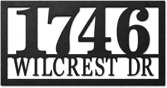Custom Metal Address Sign Personalized House Number Plaque with Street Name for Outside Home Modern Black Address Numbers Sign for Front Porch Entryway Fence Gate Mailbox Wall Decor