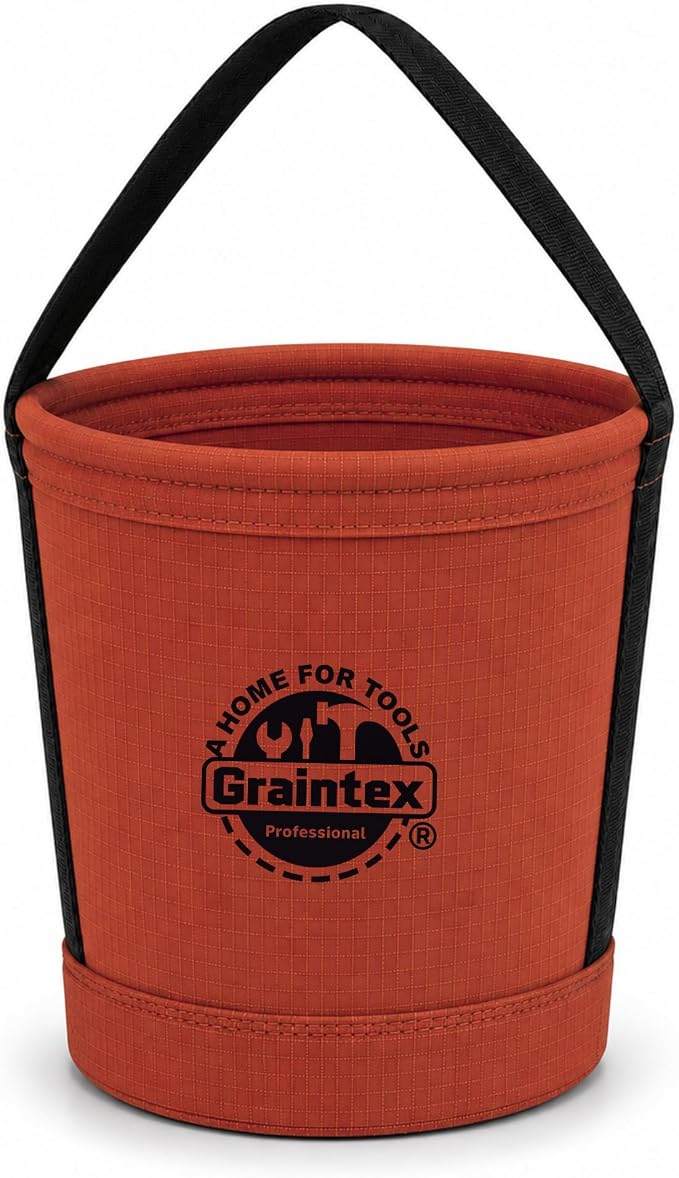 Graintex Canvas Utility Bucket 12"x10"x15". Tapered Tool Bucket, Reinforced Base & Carry Handle, Ripstop Canvas, Multi-Purpose Bag for Jobsite, Gardening, Home Use - Rust