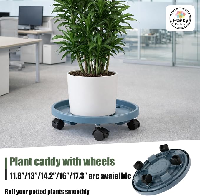 5-pack 14.2" Large Plant Caddy with Wheels Plastic Plant Dolly with Locking Caster Flower Pot Mover Rollers Wheeled Rolling Plant Stands Round Plant Saucer on Wheels Indoor Outdoor Base Coasters Gray