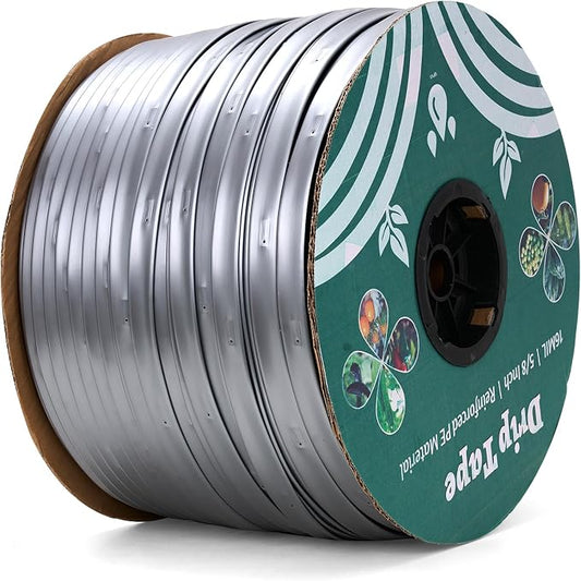 3000FT 5/8" Drip Tape Irrigation, 16 Mil Heavy Duty with 6" Emitter Spacing, Silver Reflective Drip Tape Resistant to Pecking & Biting, Heat-Safe for Seedlings, Ideal for Garden Farm Greenhouse Patio