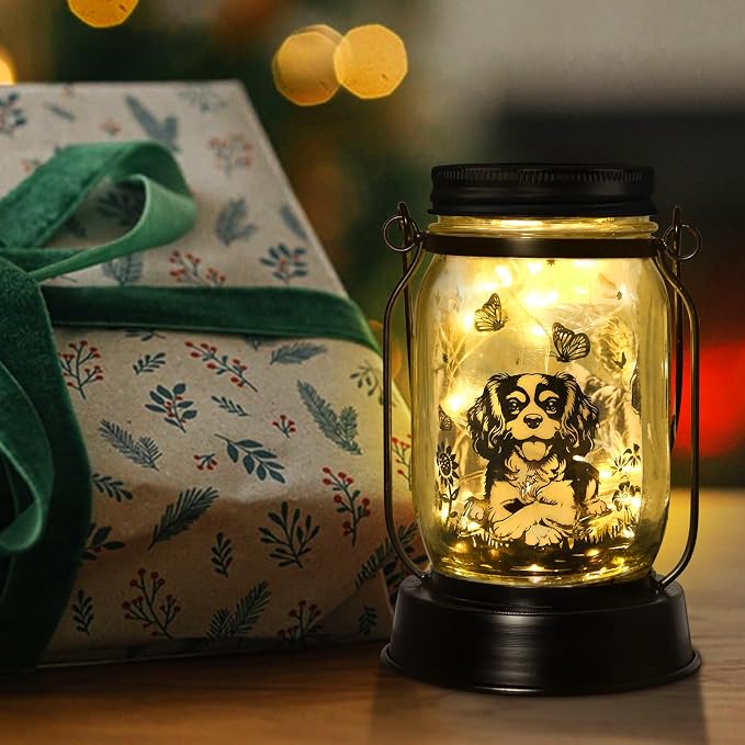 kyoryuger Cavalier King Charles Spaniel Gifts for Women/Men Cavalier Solar Lanterns Mom Birthday Dog Lovers Lantern Pet Loss Dog Memorial Lights Solar Garden Decor Yard, Patio,Backyard,Porch Torches
