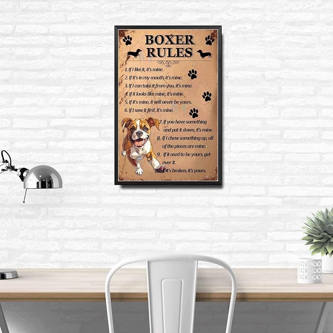 Metal Sign Tin Sign Vintage Wall Art Boxer Rules Wall Art for Club 12×16 Inches with Metal Frame