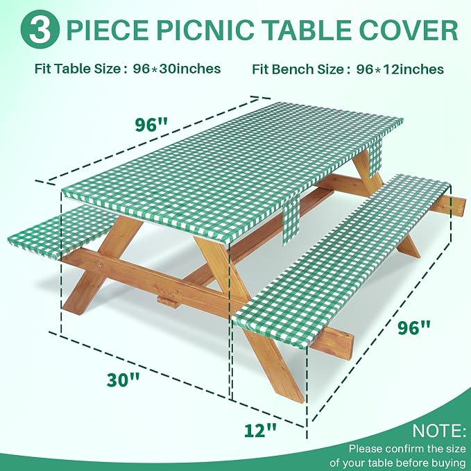 Jobunai 3 Piece 96x30 Inch Fitted Elastic Heavy Duty Picnic Table Cover with Bench Covers RV Accessories for Outside Inside Summer Fall Party Decor Unique Gifts for Coworkers Friend Teacher Sister