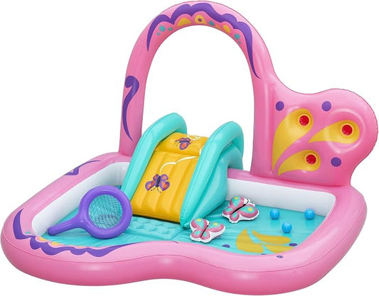 H2OGO! Inflatable Water Play Center & Pool - Butterfly Wonder - 71x71x46”, Slide, Sprinkler Arch, Catch Game, Splash & Wade, Outdoor, Toddlers-Kids 2+