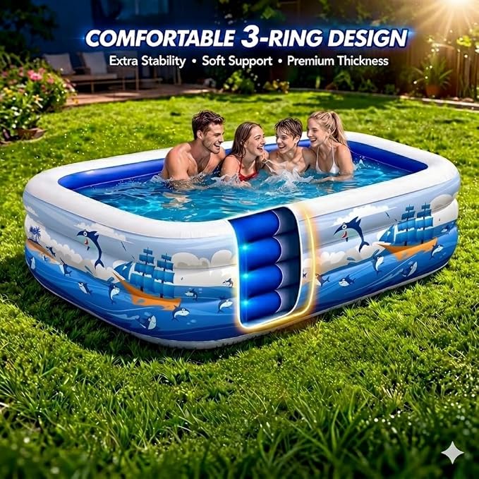 Inflatable Swimming Pool for Kids and Adults- 118" x 68" x 22" Family Full-Sized Blow Up Pools for Kids-Thickened Durable Above Ground Swimming Pool Backyard Lawn, Summer Party Outdoor and Indoor