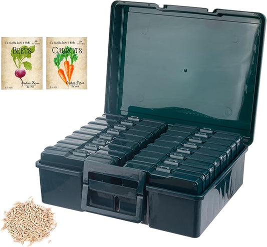 Dark Green Seed Storage Box With 16 inner 4×6 inch small boxes, Portable tool storage box for fishing,Seed Packet Storing (DarkGreen)