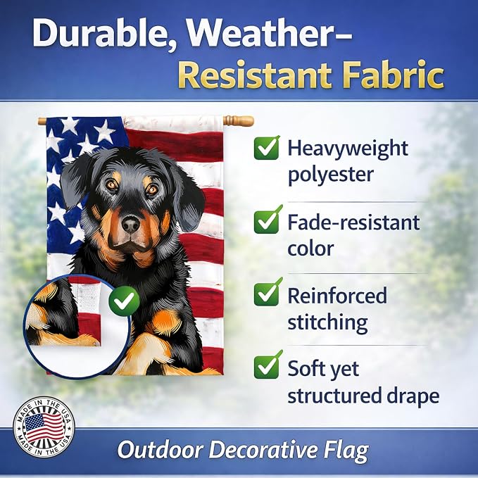 Caroline's Treasures CK6424CHF Beauceron American Flag House Flag Large Porch Sleeve Pole Decorative Outside Yard Banner Artwork Wall Hanging, Polyester, House Size, Multicolor