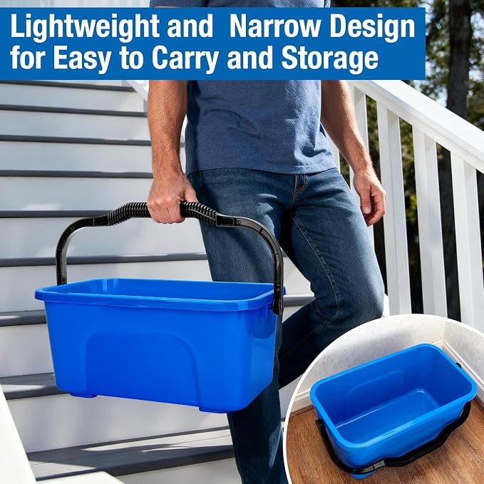 3 Gallon Mop Cleaning Bucket with Handle,4 Pcs Compact Square Plastic Bucket for Window Cleaning,Car Washing, Mopping & Household Cleaning Supplies Organizer Wash Water Bucket for Storage Blue Grey