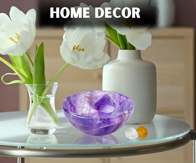 Amethyst Crystal Bowl - 3 Inch Decorative Bowls for Room and Home Decor - Gemstone Healing Crystals for Elegant Display, Positive Energy Balance and Gift