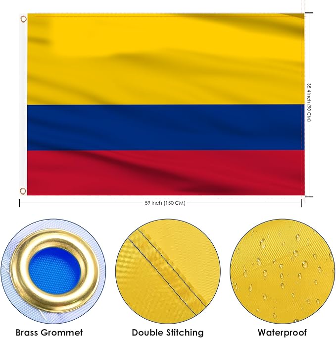 AhfuLife Colombia Flag 3x5 Ft, Large Colombian National Flags for Outside - Double Side with Brass Eyelets for World Cup Party Decorations, Soccer Party Bar Garden Decoration Indoor Outdoor