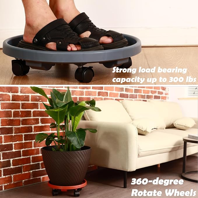 5 Pakcs Large Plant Caddy with Wheels 15.8" Rolling Plant Stands Heavy-duty Plastic Plant Roller Base Pot Movers Plant Saucer on Wheels Indoor Outdoor Plant Dolly with Caster Tray Coaster Red