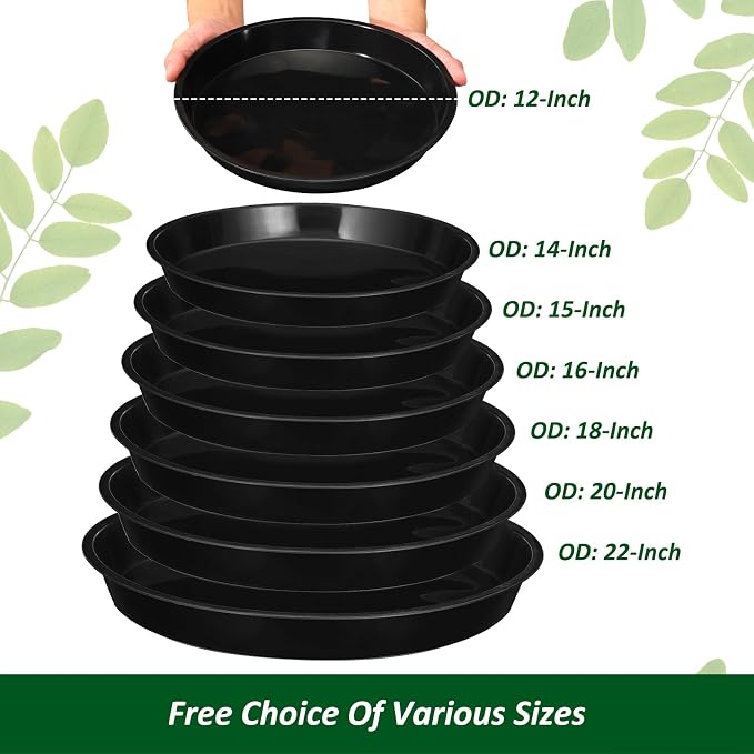 PATIKIL 4 Pack Plastic Plant Saucer, 20 Inch Plant Tray for Pots Round Plant Dish Plant Drip Trays Water Tray for Indoors Outdoors Garden, Black