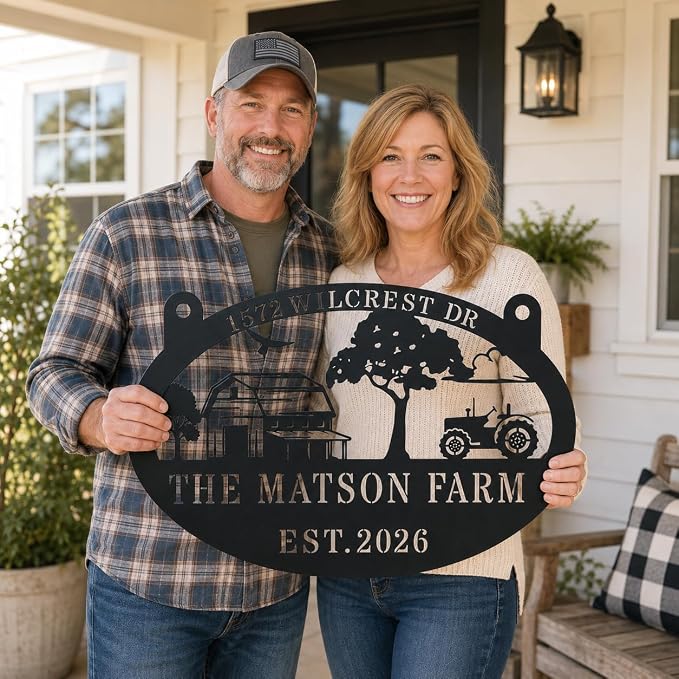 Personalized Large Metal Farm Sign Custom Ranch Barn Sign with Family Name and Established Year Outdoor Hanging Farmhouse Decor for Yard House Entrance Porch