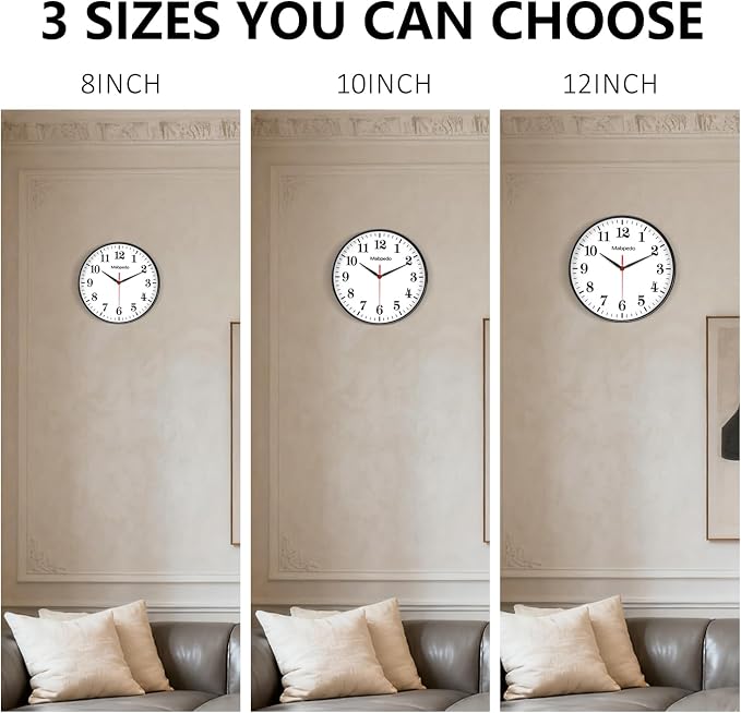 12 Inch Wall Clocks Battery Operated, Modern Wall Clock, Large Number Classic Silent Non Ticking Analog Decorative Wall Clocks for Living Room Bedroom Kitchen Gym Office Outdoor Clock, Black