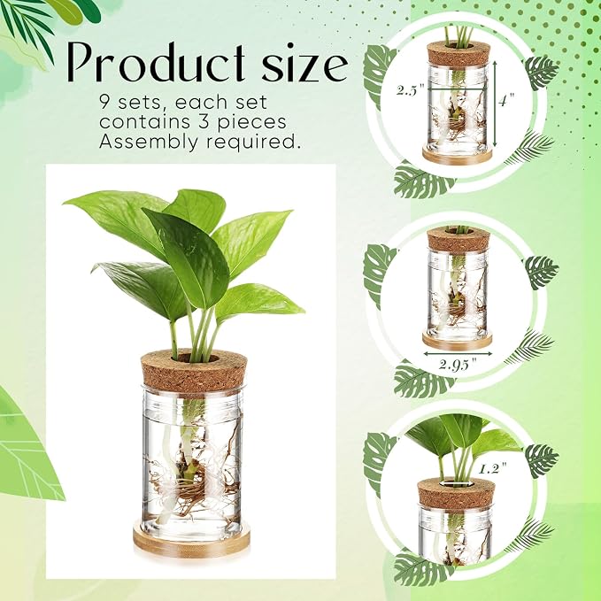 Baderke 9 Packs Propagation Vases for Plants Plastic Plant Propagation Station with Hole Lid and Bamboo Stand Growing in Water Hydroponic Home Office Table Decoration(Classic Style)