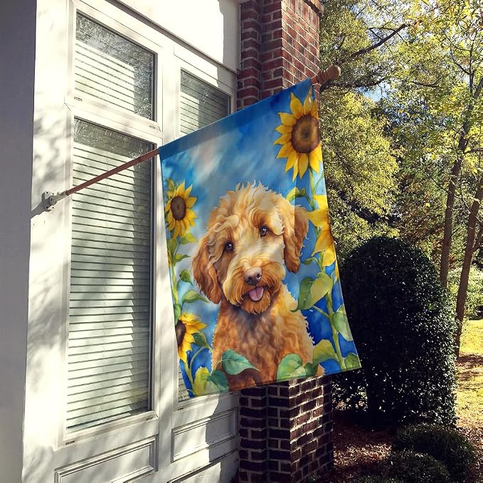 Caroline's Treasures DAC6113CHF Labradoodle in Sunflowers House Flag Large Porch Sleeve Pole Decorative Outside Yard Banner Artwork Wall Hanging, Polyester, House Size, Multicolor