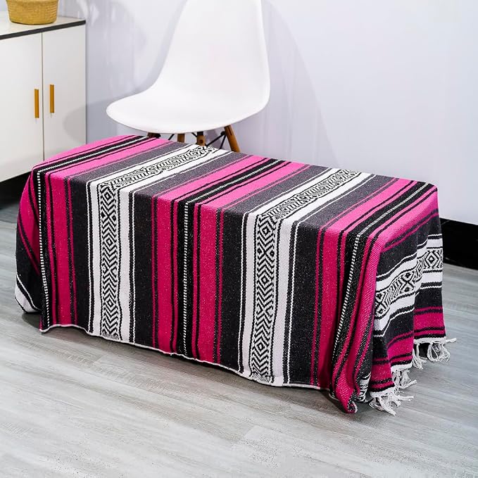 Airooglee 69" L x 51" W Large Mexican Blanket - Perfect as Yoga Blanket, Outdoor Blanket, Beach Blanket, Serape Blanket, Picnic Blanket, Camping Blanket, Woven Blanket, Boho Home Décor - Rose