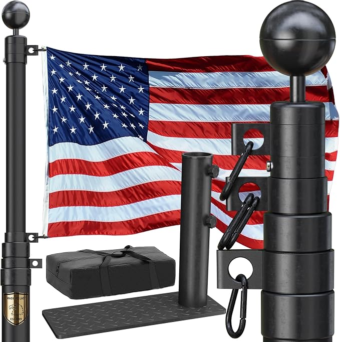 25FT RV Telescoping Flag Pole Kit, Heavy Duty 11-Gauge Aluminum Flagpole with Tire Mount Base, Portable Flag Kit for Camping, Tailgating, Trailer, and Outdoor Use