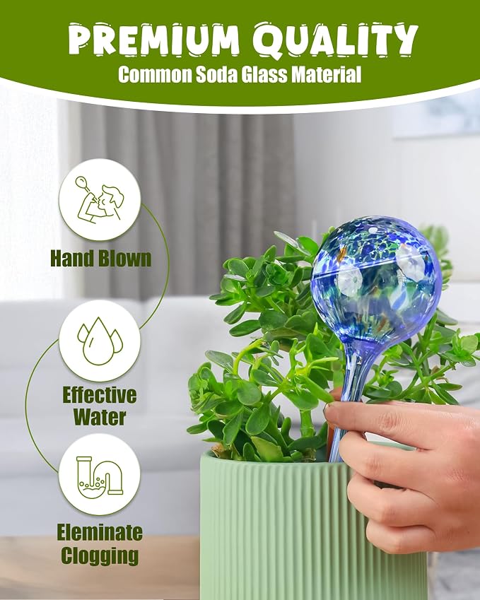 Iridescent Self Watering Globes, Glass Rainbow Plant Watering Globes, Self Watering Planter Insert, Automatic Plant Waterer Indoor (Large-4 Pcs Multi-Color)