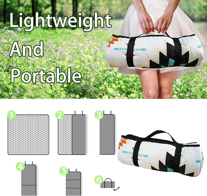 Boho Picnic Blankets Waterproof Foldable, 60’‘x80'' Portable Dual Layers Outdoor Travel Camping Picnic Backpacking Hiking Beach Blanket Mat for Grass Padded Lawn Park Beach ,Picnic Accessories