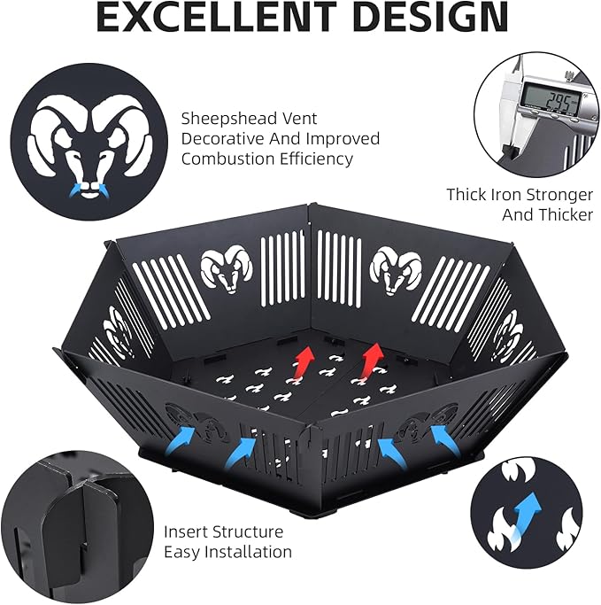 Portable Plug Fire Pit, 38.6"" Collapsible Fire Pit for Outdoor Wood Burning with Carry Bag, Folding Fire Pit for BBQ, Camping, Travel, Picnic, Backyard, Patio, black
