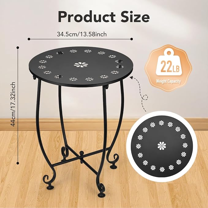 2 Pack Small Outdoor Side Tables for Patio, 14 Inch Metal Patio Side Table, Weather Resistant Steel Outdoor Round End Table for Patio Porch Garden Yard Balcony, Black (Petal)