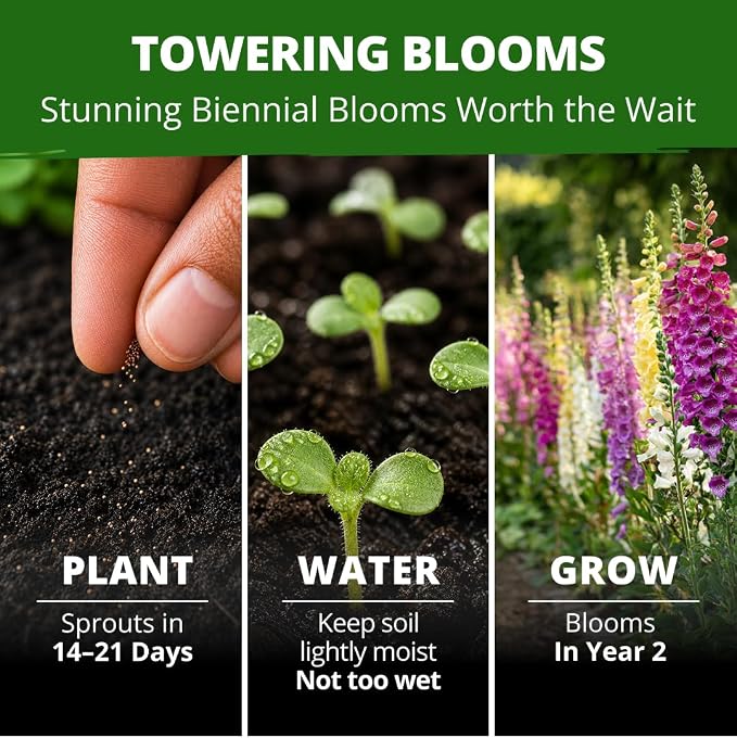 HOME GROWN Foxglove Seeds Mix 148,500 Bulk Mixed Color Flower Seeds 15g for Planting Outdoors Spring 2026, Perennial Wildflowers for Cottage Gardens, Borders & Pollinator Gardens (Digitalis purpurea)