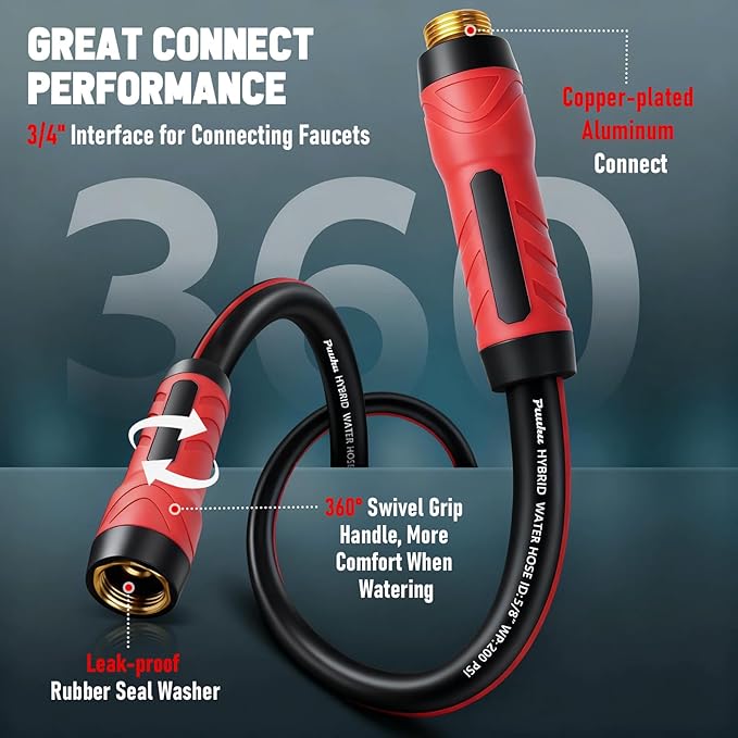 Garden Hose 75ft x 5/8", NON-EXPANDABLE Heavy Duty Premium Flexible Water Hose with 10 Function Spray Nozzle, No Kink, Leakproof, Lightweight Hybrid Hose with Swivel Handle, Male to Female Fittings