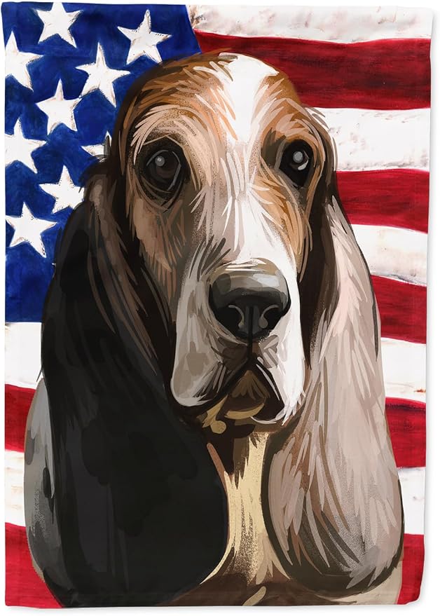 Caroline's Treasures CK6717GF Southern Hound Dog American Flag Garden Flag Mailbox Flag Decorative Yard Flag Banner Outside Patio Artwork Yard Flower Beds, Garden Size, Multicolor