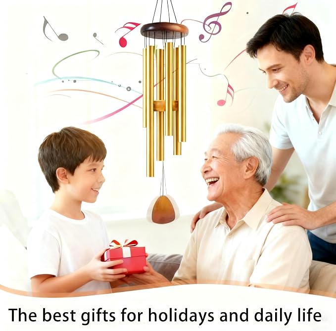 37 Inch Deep Tone Wind Chimes for Outside, Memorial Wind Chimes for Loss of Loved One, Large Gold Metal Wind Chimes for Garden Decor, Sympathy Gifts for Bereavement, Outdoor Chimes
