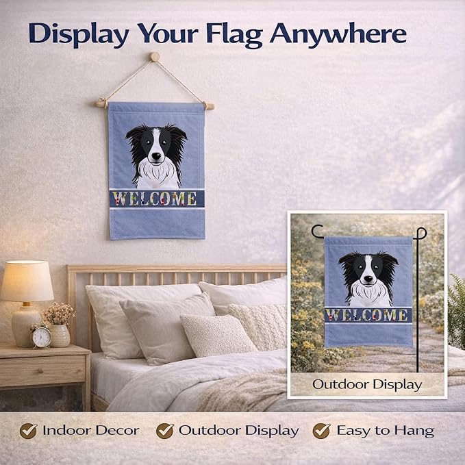 Caroline's Treasures BB1427GF Border Collie Welcome Garden Flag, Blue Mailbox Flag Decorative Yard Flag Banner Outside Patio Artwork Yard Flower Beds, Garden Size, Multicolor