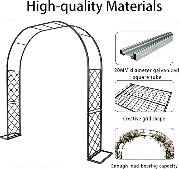 Black Heavy Duty Metal Garden Arch Trellis 90.5" W x 94.5" H for Climbing Plants, Decorative Archway Wedding Arch Frame for Patio, Backyard, Patio, Lawn, Pathway