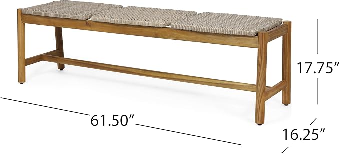 Christopher Knight Home Phoebe Outdoor 3 Seater Wicker Bench, Teak Finish, Light Gray