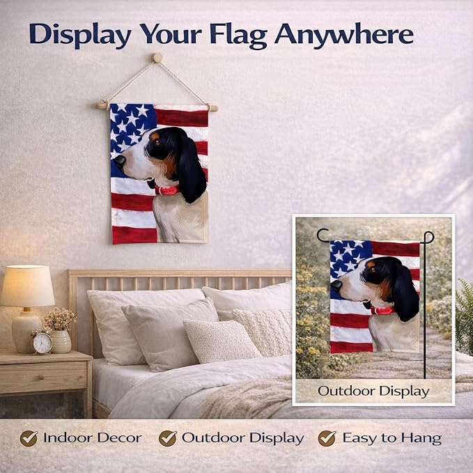 Caroline's Treasures CK6407GF Ariegeois Dog American Flag Garden Flag Mailbox Flag Decorative Yard Flag Banner Outside Patio Artwork Yard Flower Beds, Garden Size, Multicolor
