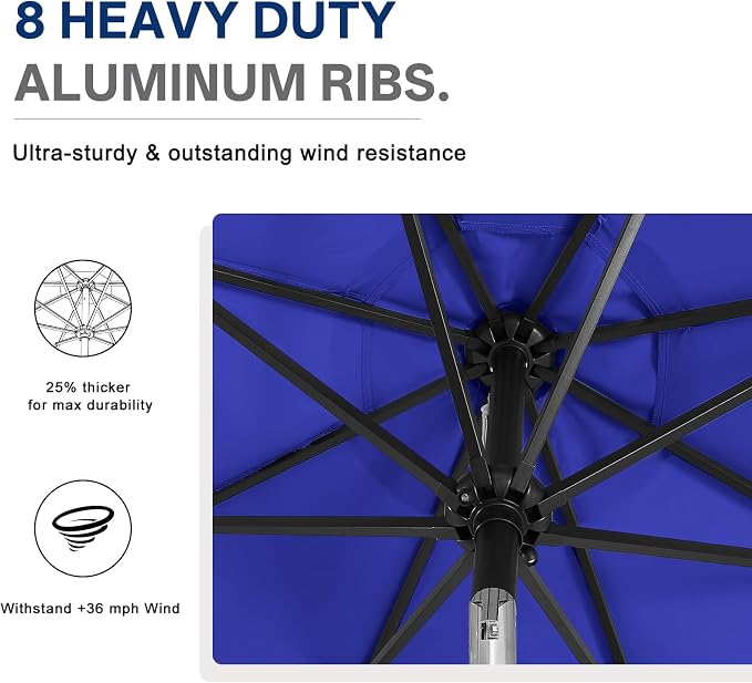 ABCCANOPY 10FT Durable Solar Led Patio Umbrellas with 32LED Lights (Blue)