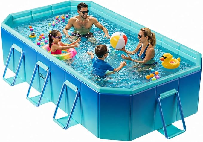 Large Foldable Pool, Non Inflatable Swimming Pool, Foldable Pool for Adults and Kids, Thickened Portable Collapsible Pool for Backyard and Outdoor Use, 116" x 65" x 21"