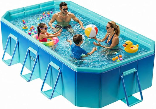 Large Foldable Pool, Non Inflatable Swimming Pool, Foldable Pool for Adults and Kids, Thickened Portable Collapsible Pool for Backyard and Outdoor Use, 116" x 65" x 21"