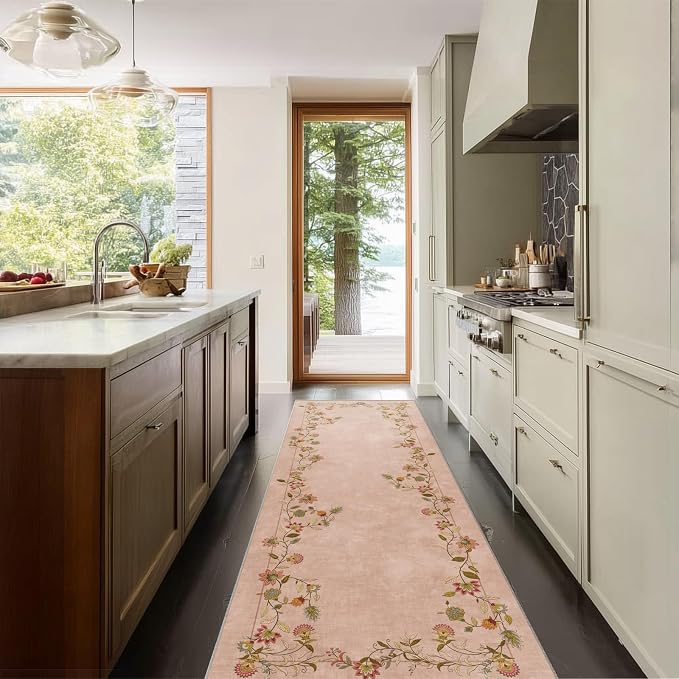 2x6 Washable Kitchen Runner Rugs: Entryway Rug Non Slip Backing Stain Resistant Low Pile Soft Indoor Floor Carpet Runners for Hallways Kitchen Bedroom Laundry Room Farmhouse Indoor