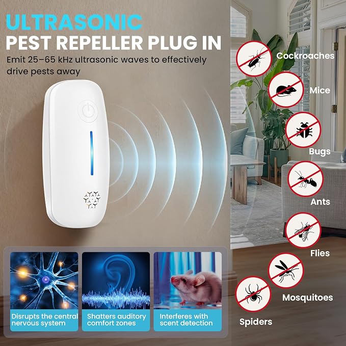 Ultrasonic Pest Repeller, 6 Pack Indoor Ultrasonic Pest Repellent Plug-in for Roach, Rodent, Mouse, Bug, Mosquito, Mice, Spider, Ant, Pest Control Insect Repeller for Home, Office, Warehouse